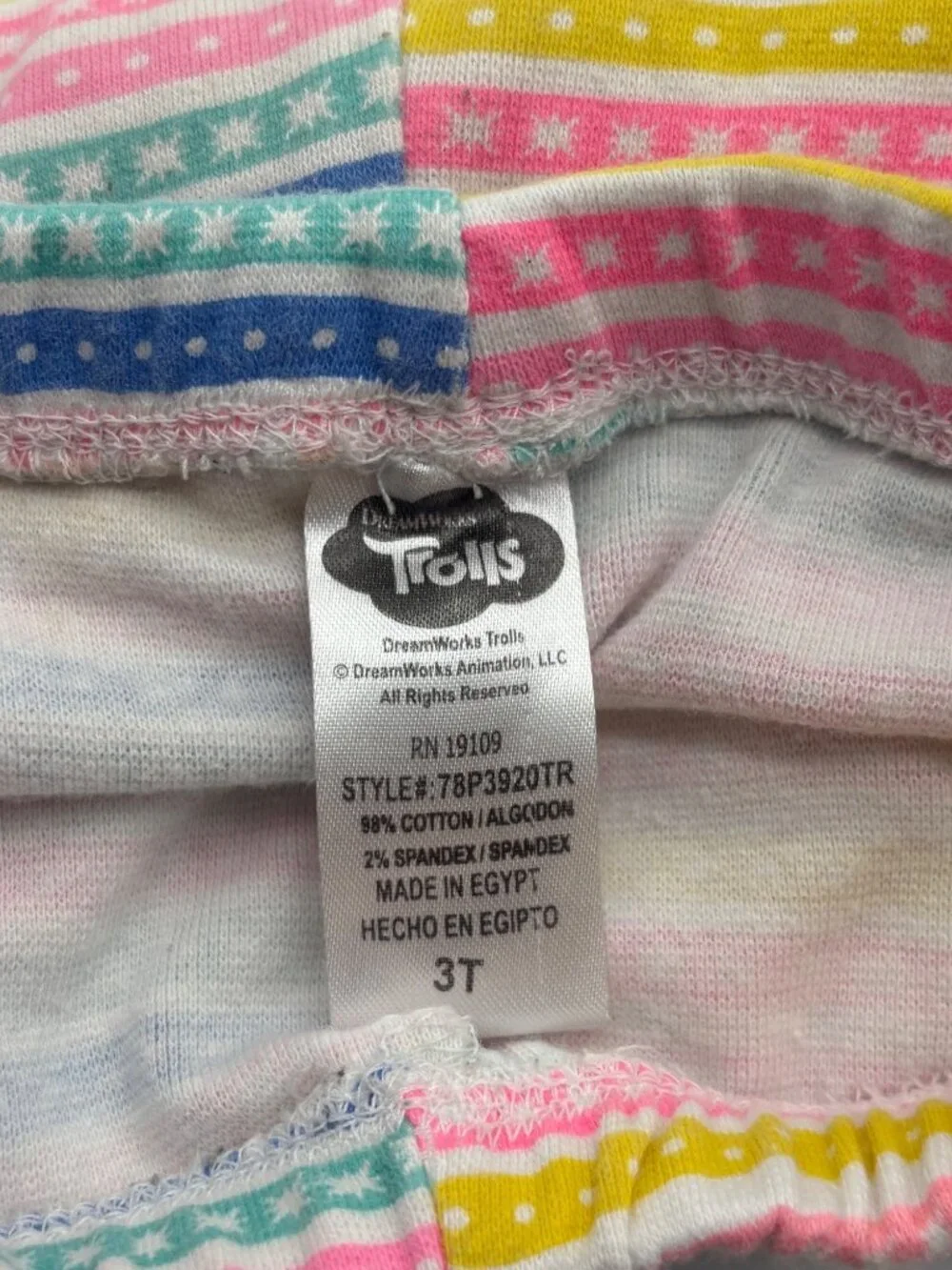 Trolls Girls Rainbow Striped Leggings Sz. 3T